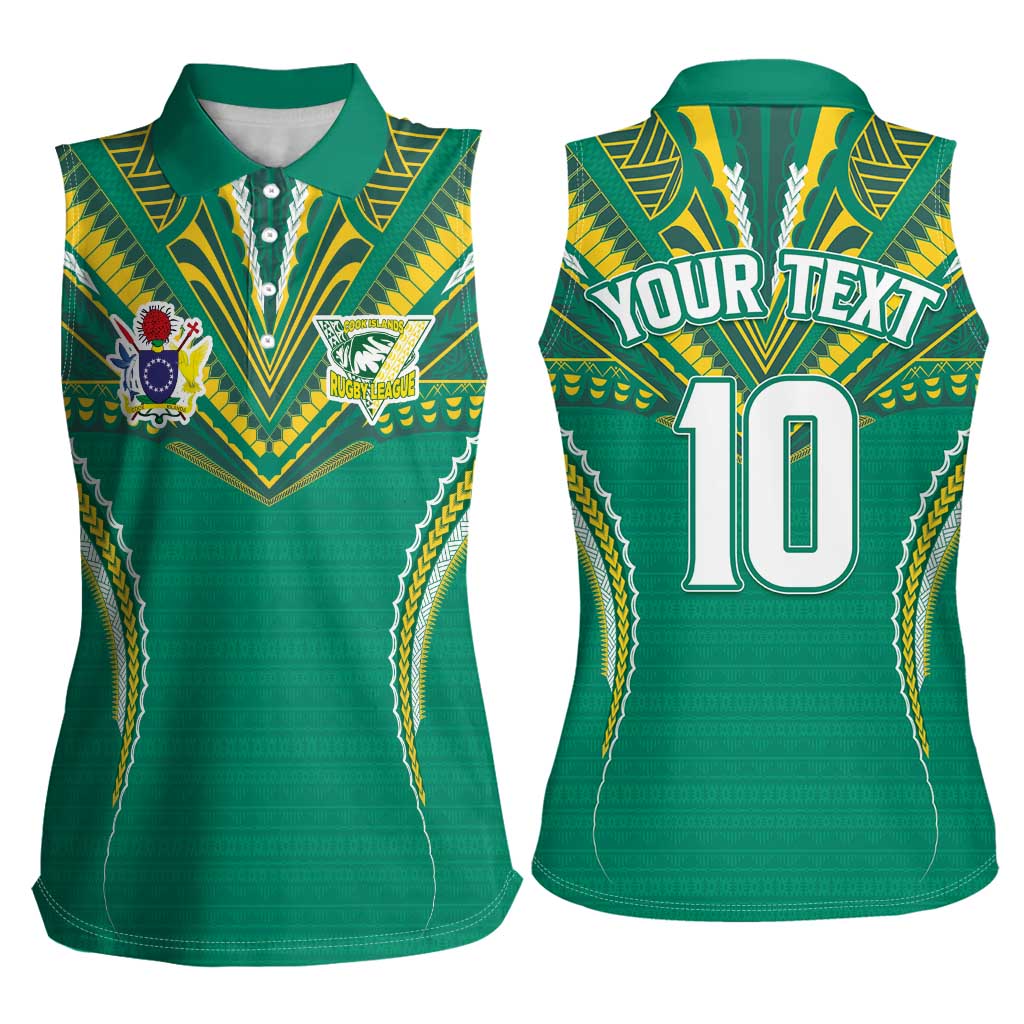 Custom Cook Islands Rugby Women Sleeveless Polo Shirt Tatau Art Sport Style Green Color LT03 - Polynesian Pride