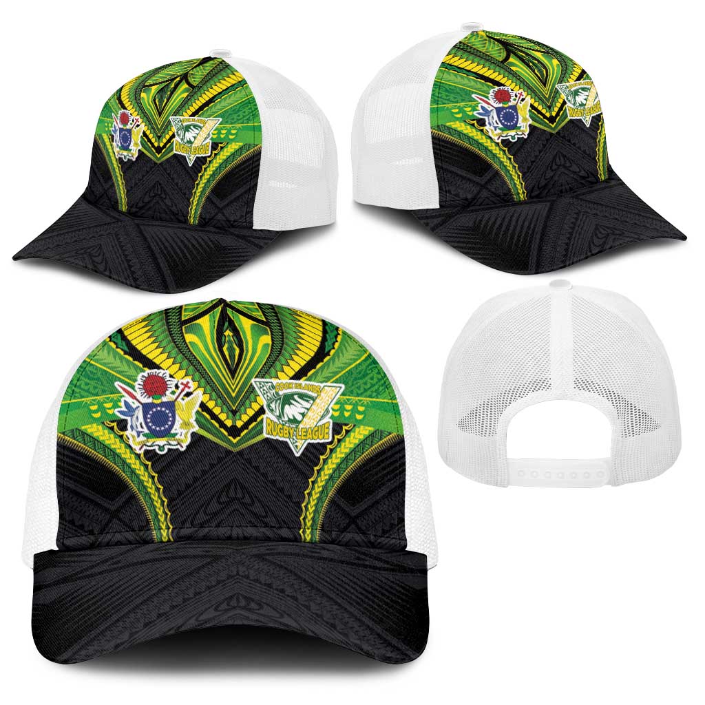 Cook Islands Rugby Baseball Net Cap Tatau Art Sport Style Black Color