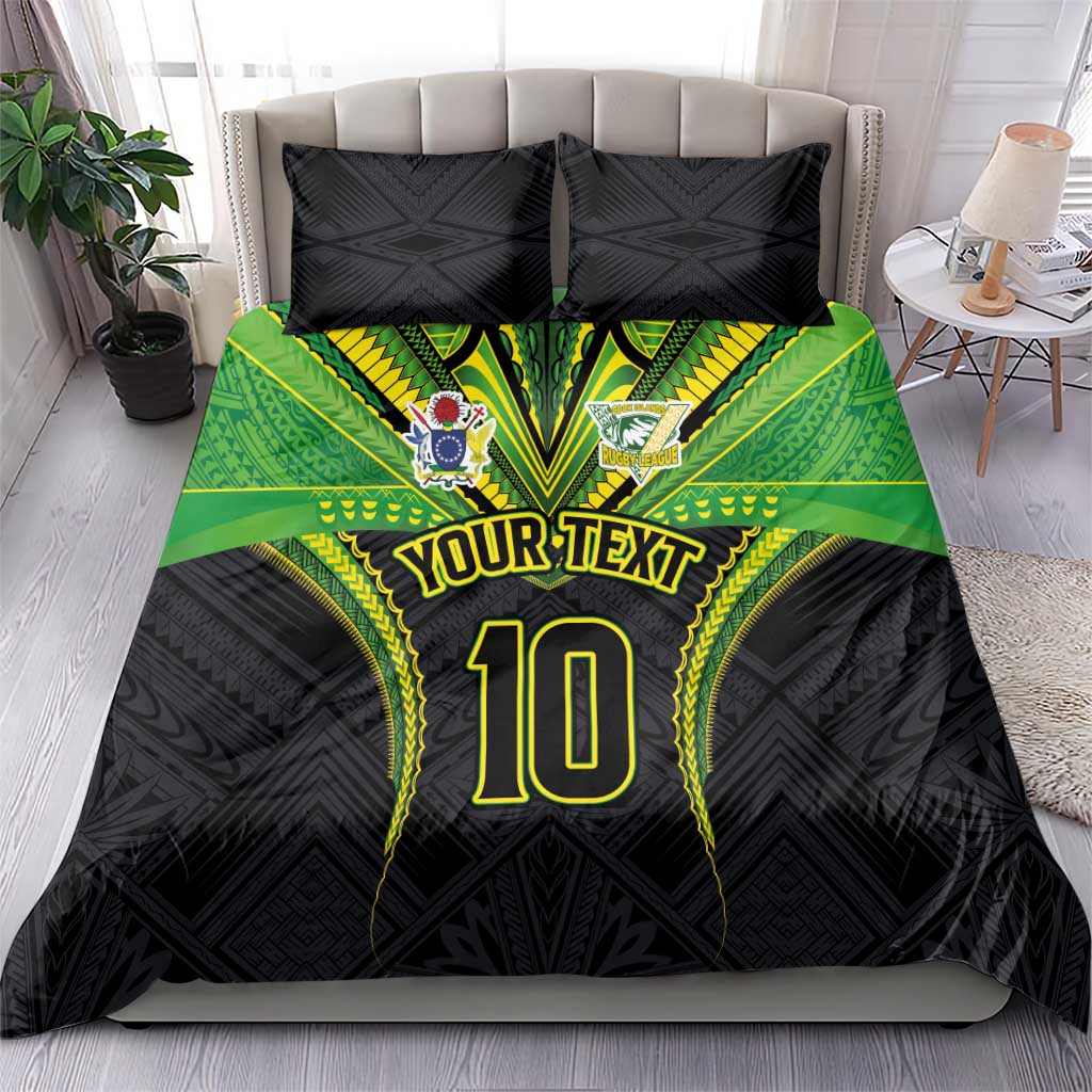 Custom Cook Islands Rugby Bedding Set Tatau Art Sport Style Black Color