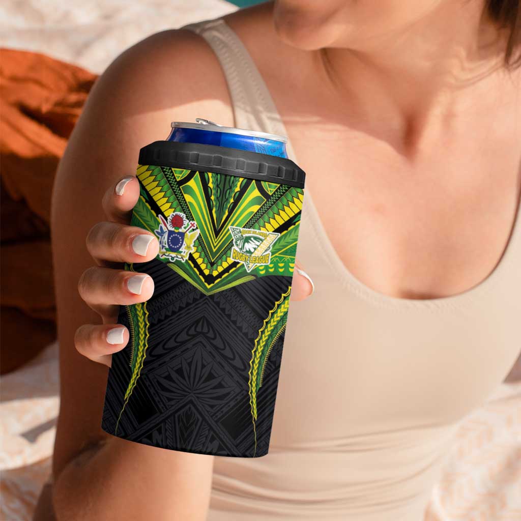 Custom Cook Islands Rugby 4 in 1 Can Cooler Tumbler Tatau Art Sport Style Black Color