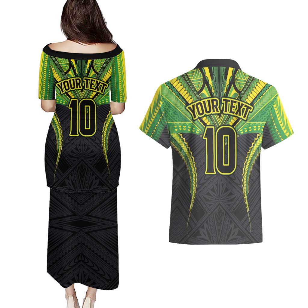 Custom Cook Islands Rugby Couples Matching Puletasi and Hawaiian Shirt Tatau Art Sport Style Black Color LT03 - Polynesian Pride