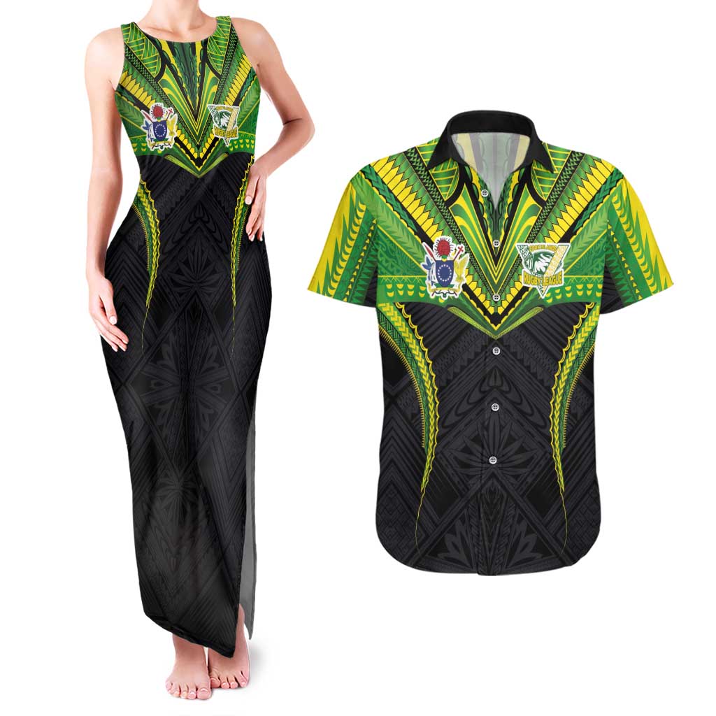 Custom Cook Islands Rugby Couples Matching Tank Maxi Dress and Hawaiian Shirt Tatau Art Sport Style Black Color LT03 Black - Polynesian Pride