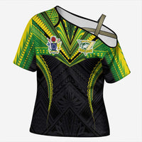 Custom Cook Islands Rugby Cross Shoulder Shirt Tatau Art Sport Style Black Color