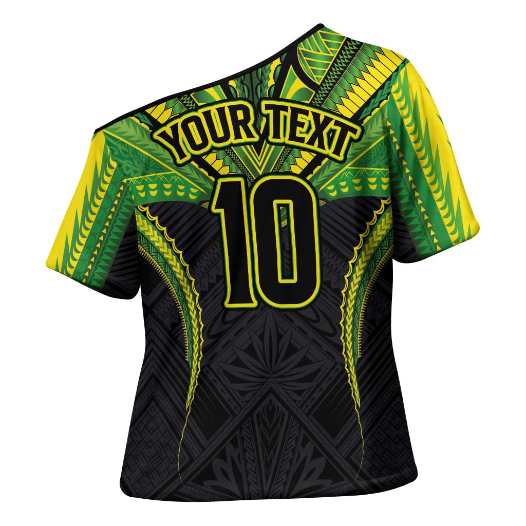 Custom Cook Islands Rugby Cross Shoulder Shirt Tatau Art Sport Style Black Color