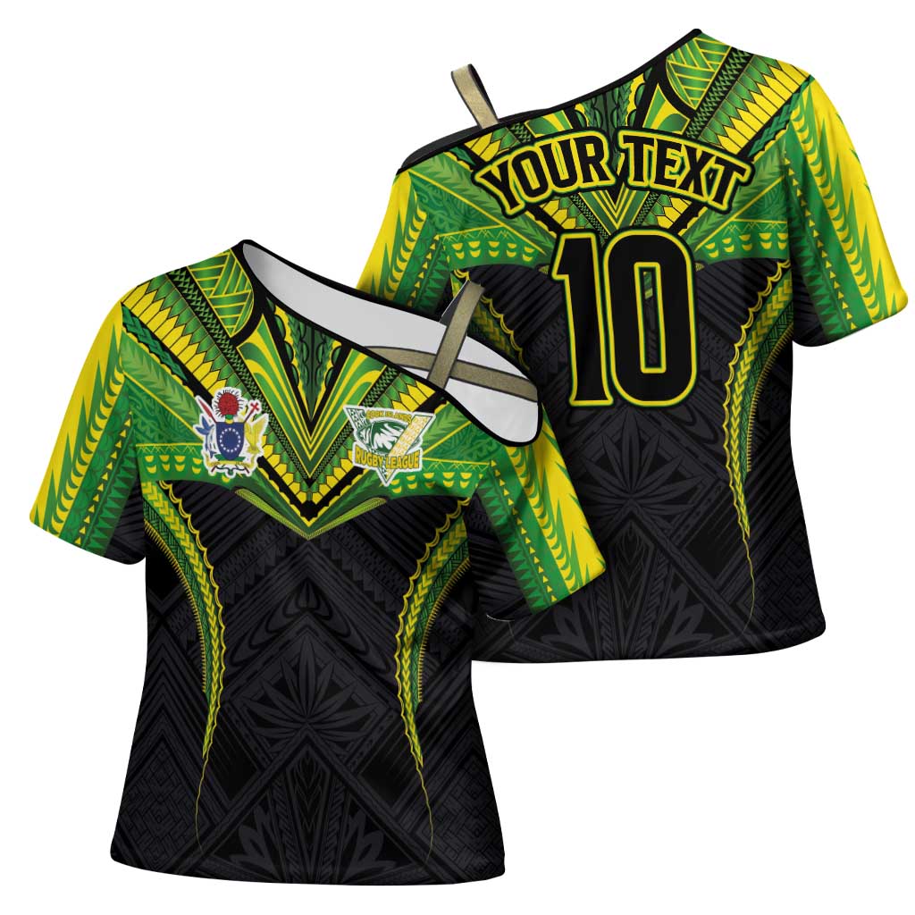 Custom Cook Islands Rugby Cross Shoulder Shirt Tatau Art Sport Style Black Color