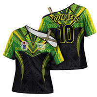 Custom Cook Islands Rugby Cross Shoulder Shirt Tatau Art Sport Style Black Color