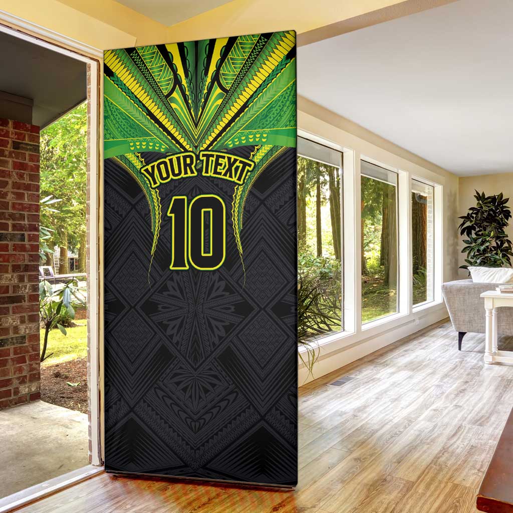 Custom Cook Islands Rugby Door Cover Tatau Art Sport Style Black Color