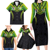 Custom Cook Islands Rugby Family Matching Long Sleeve Bodycon Dress and Hawaiian Shirt Tatau Art Sport Style Black Color LT03 - Polynesian Pride