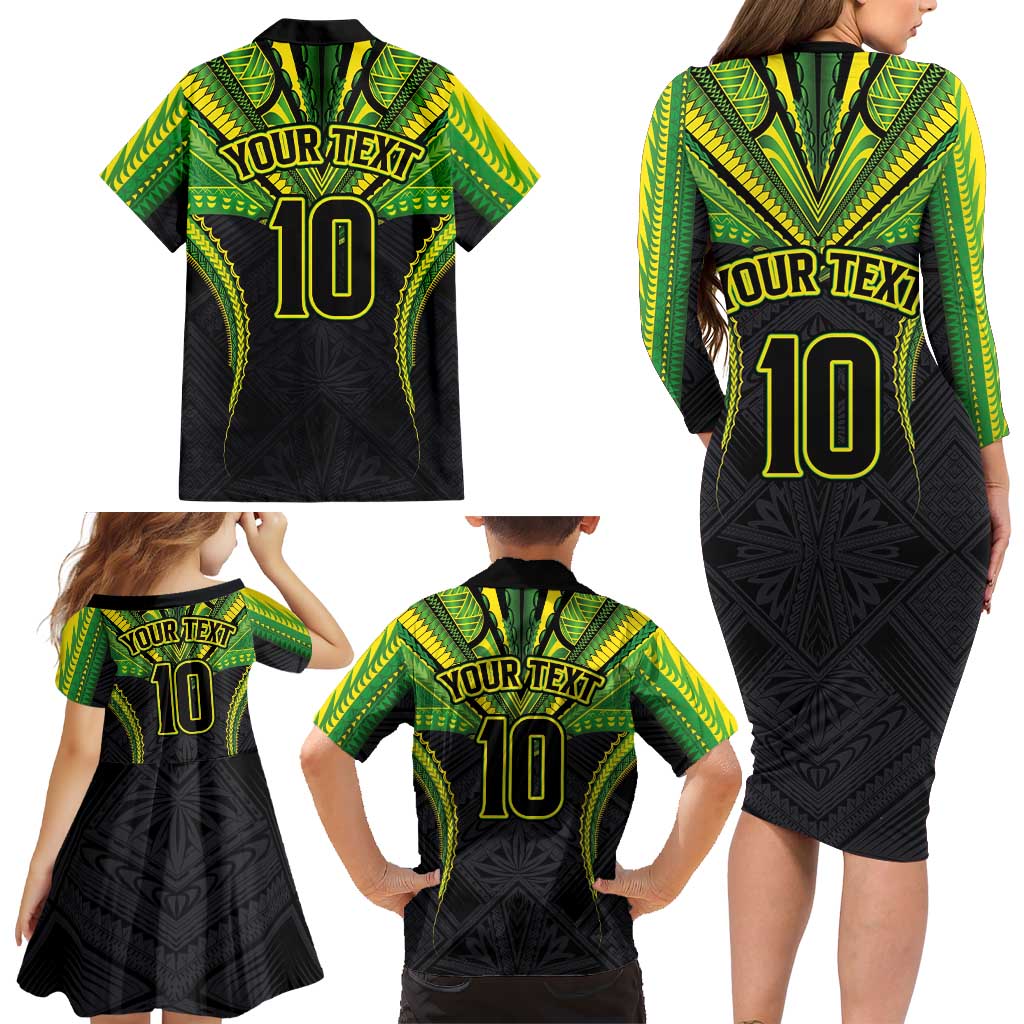 Custom Cook Islands Rugby Family Matching Long Sleeve Bodycon Dress and Hawaiian Shirt Tatau Art Sport Style Black Color LT03 - Polynesian Pride