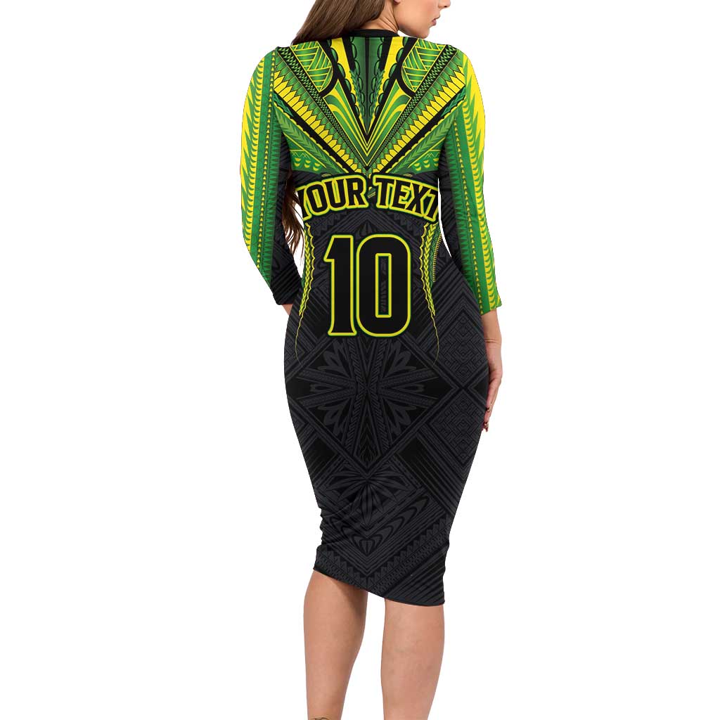 Custom Cook Islands Rugby Family Matching Long Sleeve Bodycon Dress and Hawaiian Shirt Tatau Art Sport Style Black Color LT03 - Polynesian Pride