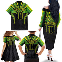 Custom Cook Islands Rugby Family Matching Off The Shoulder Long Sleeve Dress and Hawaiian Shirt Tatau Art Sport Style Black Color LT03 - Polynesian Pride