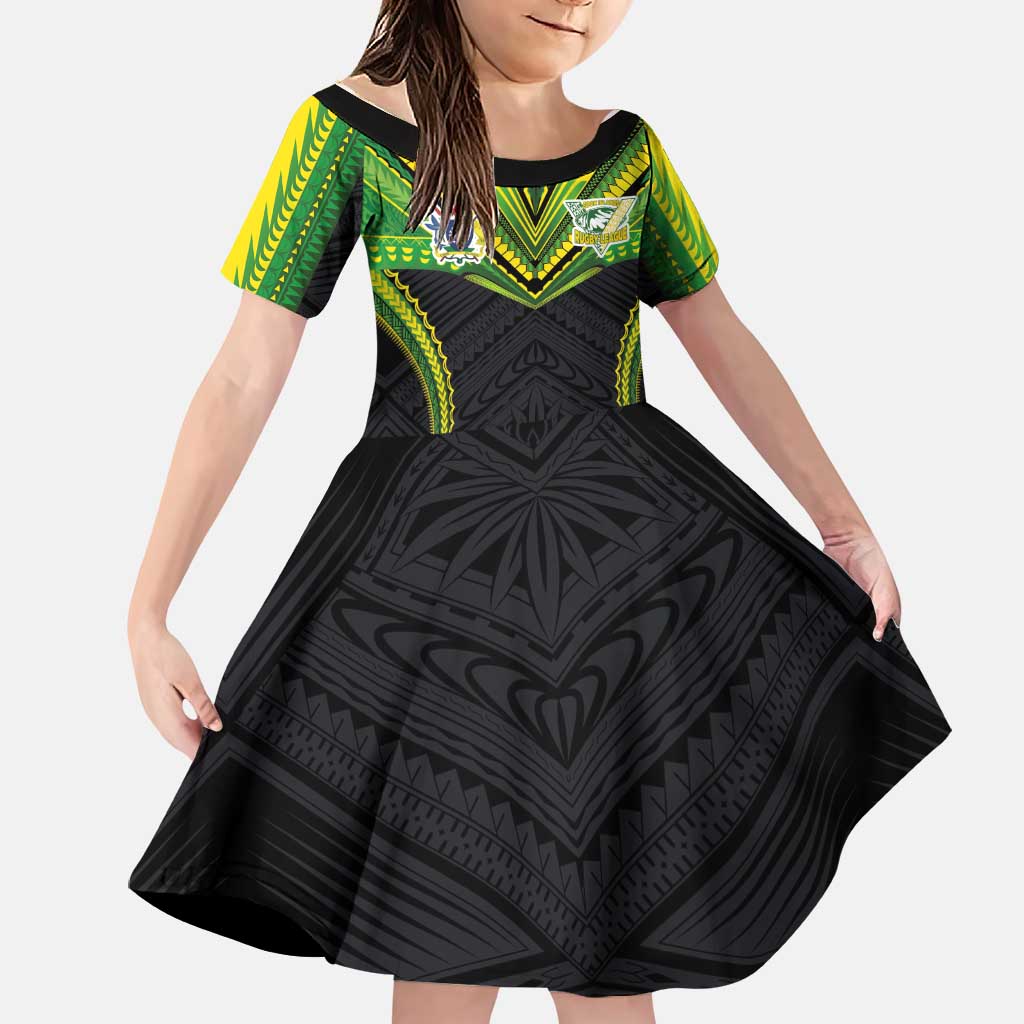 Custom Cook Islands Rugby Family Matching Off Shoulder Maxi Dress and Hawaiian Shirt Tatau Art Sport Style Black Color LT03 Daughter's Dress Black - Polynesian Pride