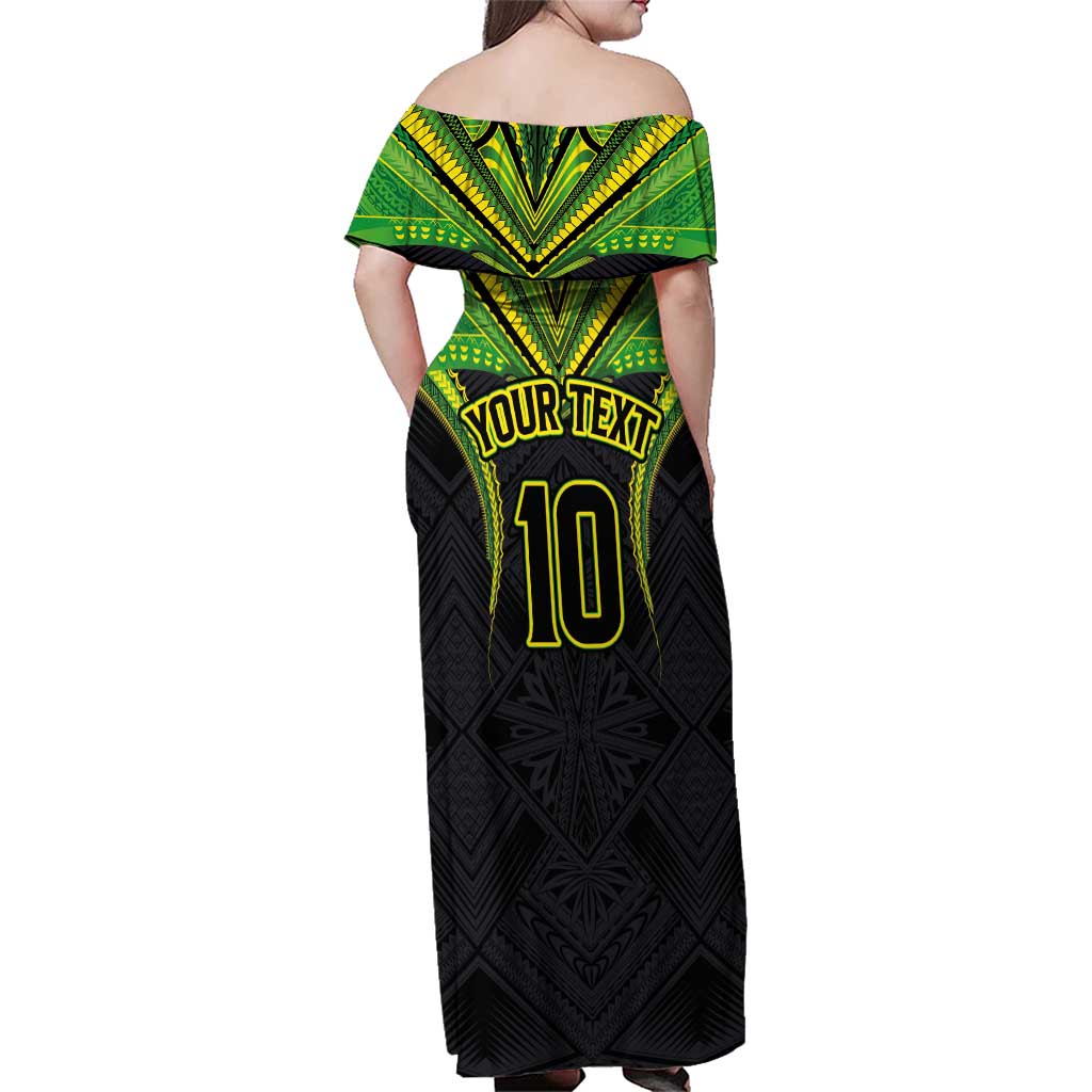 Custom Cook Islands Rugby Family Matching Off Shoulder Maxi Dress and Hawaiian Shirt Tatau Art Sport Style Black Color LT03 - Polynesian Pride