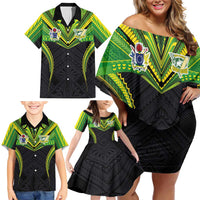 Custom Cook Islands Rugby Family Matching Off Shoulder Short Dress and Hawaiian Shirt Tatau Art Sport Style Black Color LT03 - Polynesian Pride