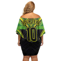 Custom Cook Islands Rugby Family Matching Off Shoulder Short Dress and Hawaiian Shirt Tatau Art Sport Style Black Color LT03 - Polynesian Pride