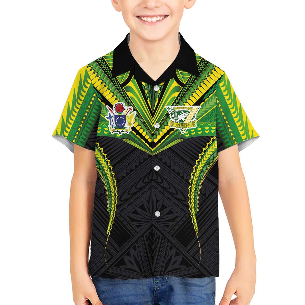 Custom Cook Islands Rugby Family Matching Puletasi and Hawaiian Shirt Tatau Art Sport Style Black Color LT03 Son's Shirt Black - Polynesian Pride
