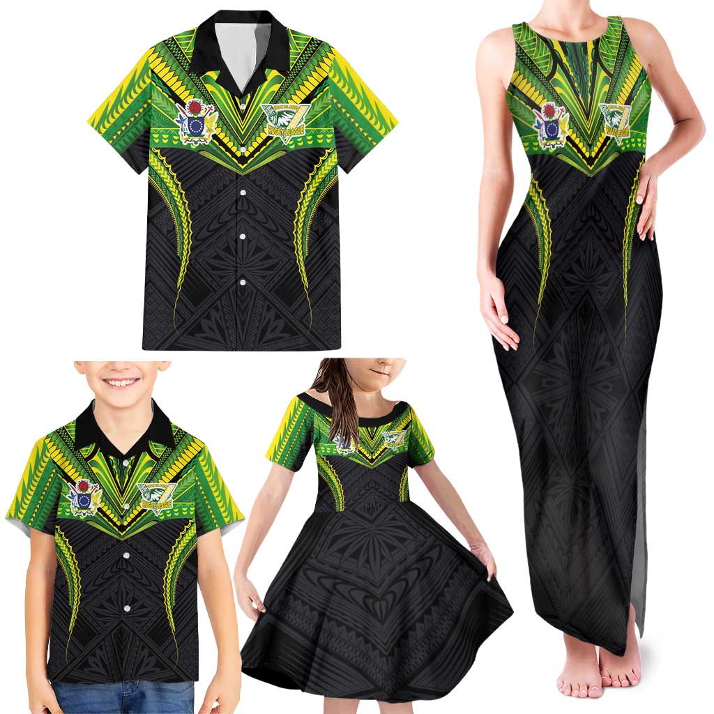Custom Cook Islands Rugby Family Matching Tank Maxi Dress and Hawaiian Shirt Tatau Art Sport Style Black Color LT03 - Polynesian Pride