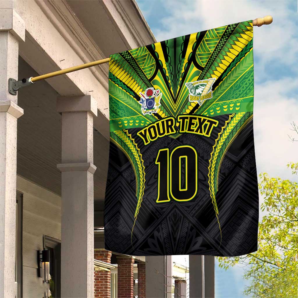 Custom Cook Islands Rugby Garden Flag Tatau Art Sport Style Black Color