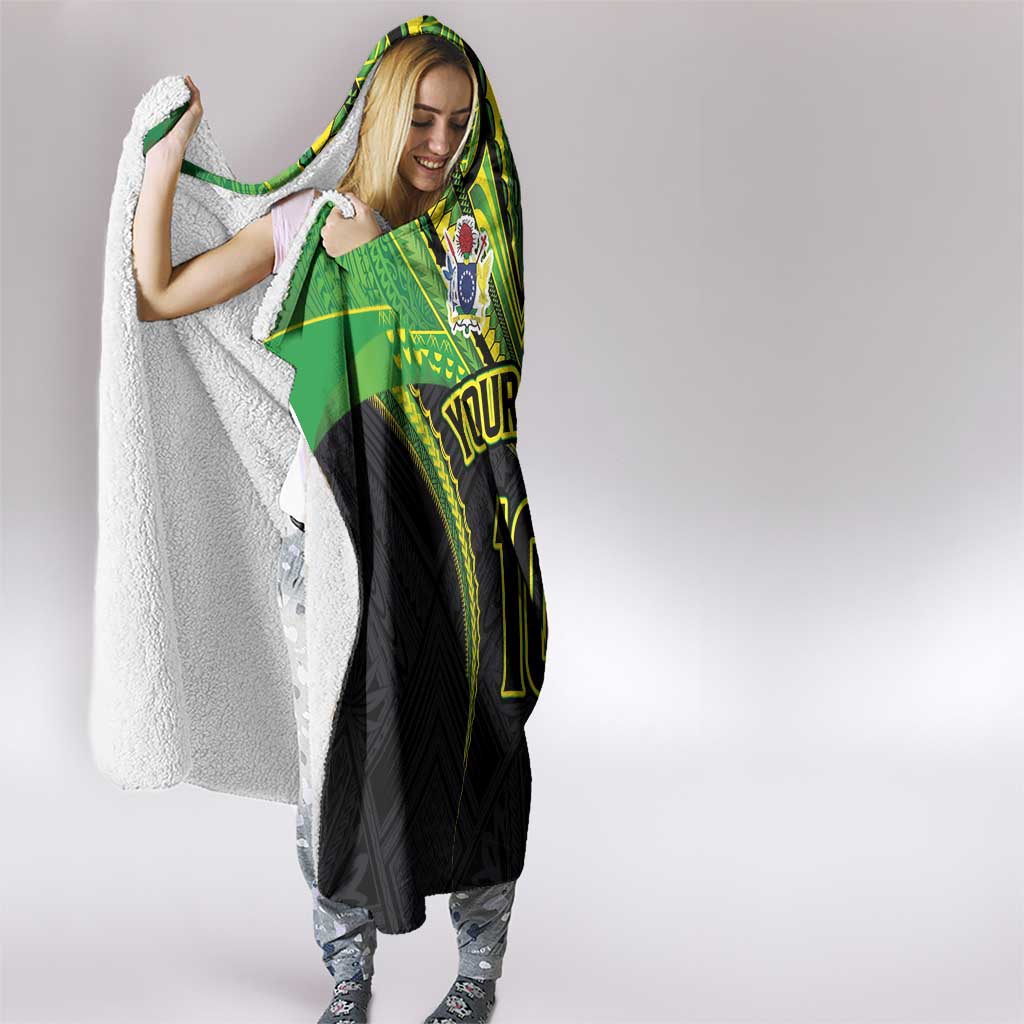 Custom Cook Islands Rugby Hooded Blanket Tatau Art Sport Style Black Color