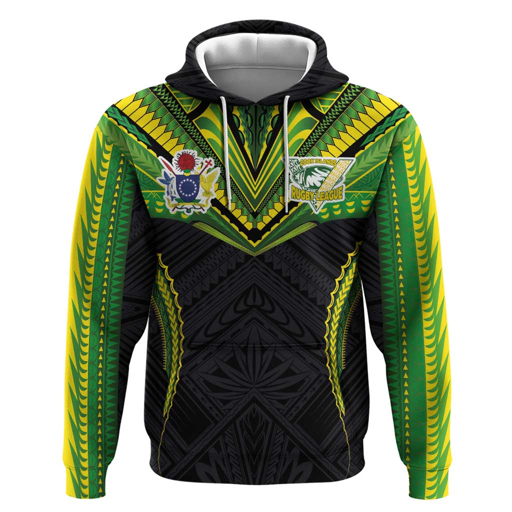 Custom Cook Islands Rugby Hoodie Tatau Art Sport Style Black Color