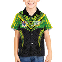 Custom Cook Islands Rugby Kid Hawaiian Shirt Tatau Art Sport Style Black Color