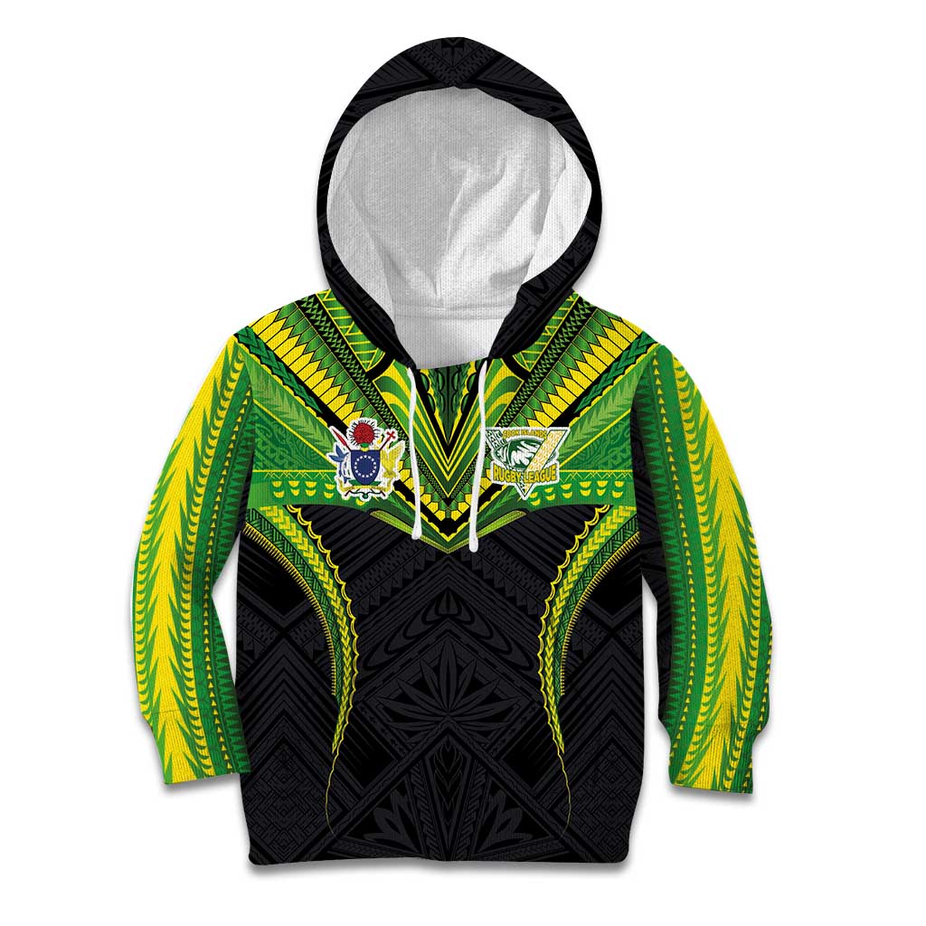 Custom Cook Islands Rugby Kid Hoodie Tatau Art Sport Style Black Color