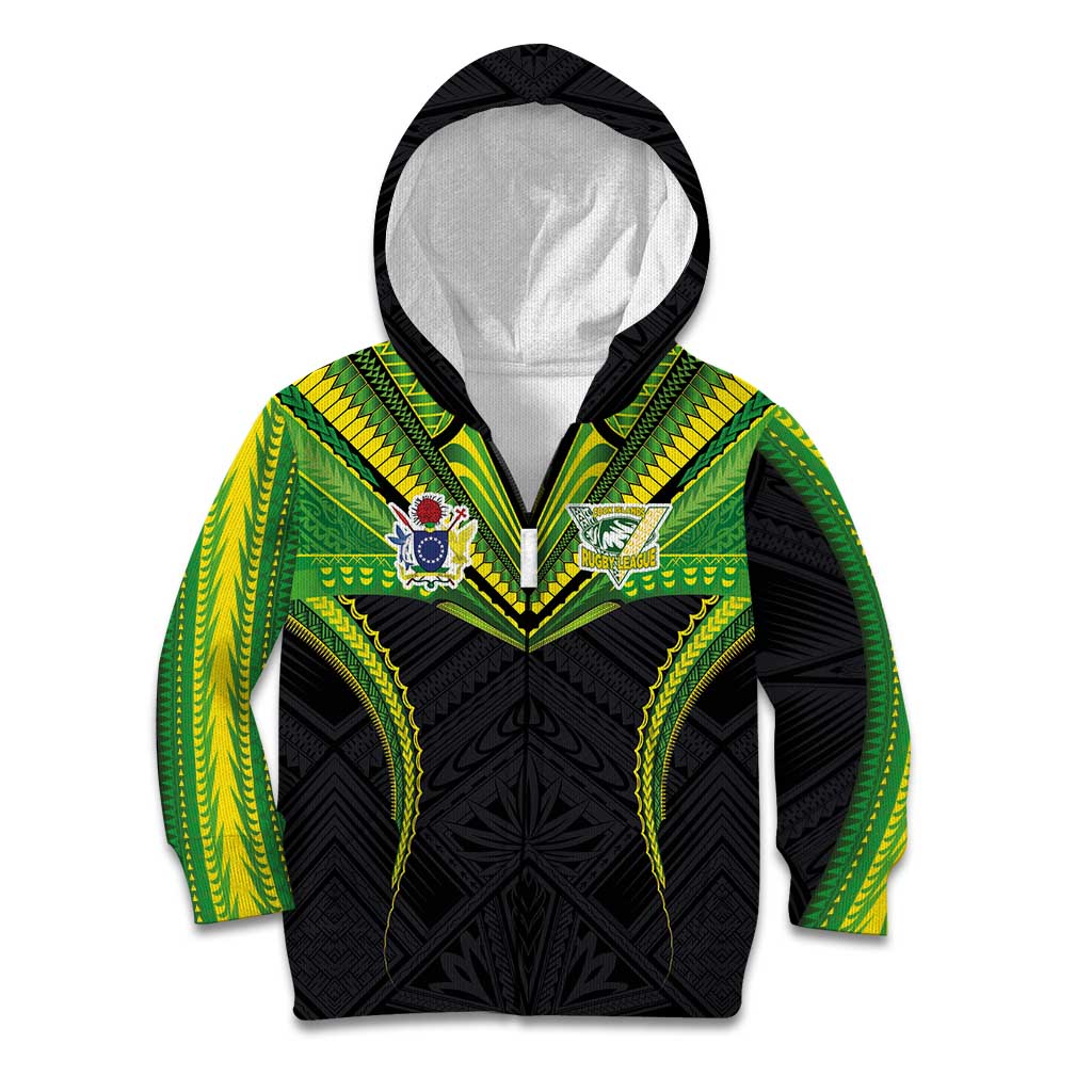 Custom Cook Islands Rugby Kid Hoodie Tatau Art Sport Style Black Color