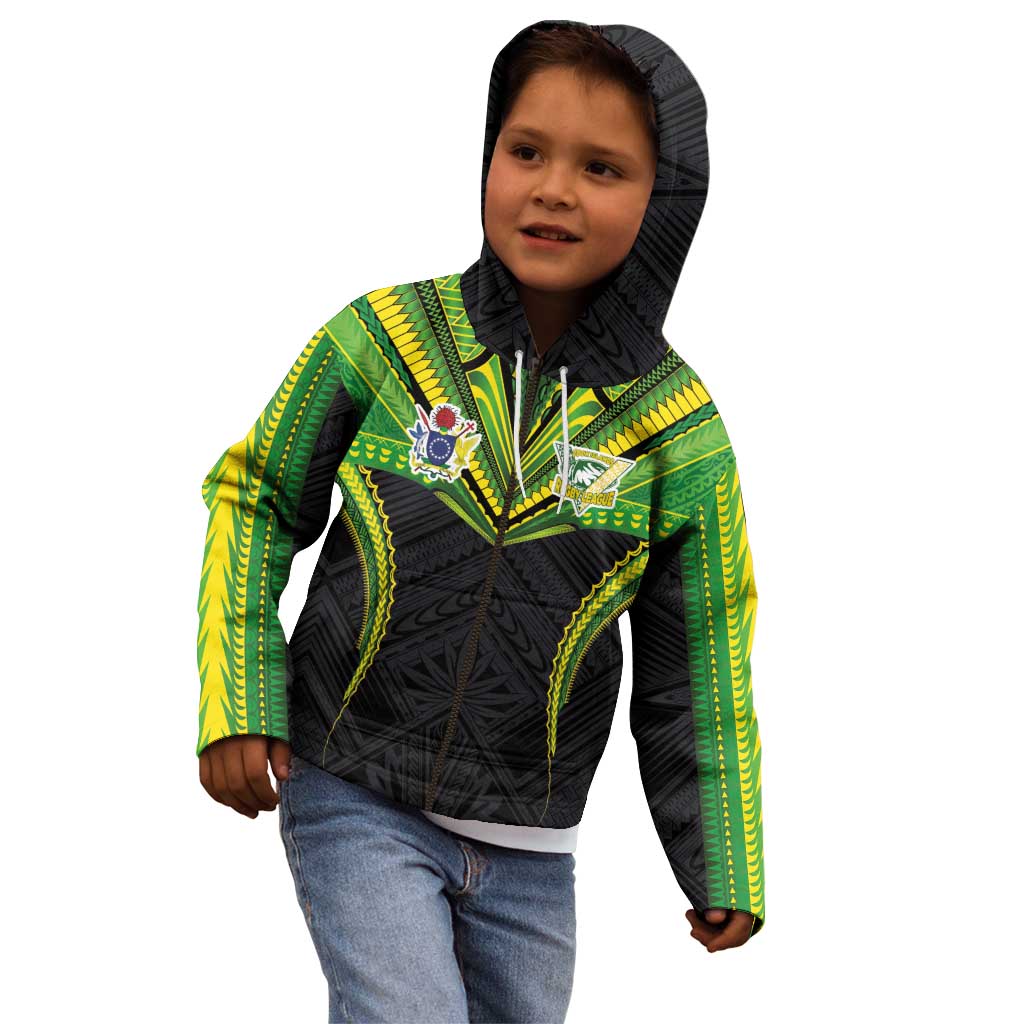 Custom Cook Islands Rugby Kid Hoodie Tatau Art Sport Style Black Color