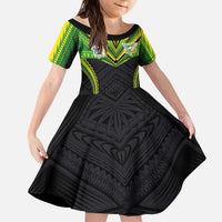 Custom Cook Islands Rugby Kid Short Sleeve Dress Tatau Art Sport Style Black Color