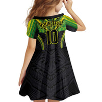 Custom Cook Islands Rugby Kid Short Sleeve Dress Tatau Art Sport Style Black Color