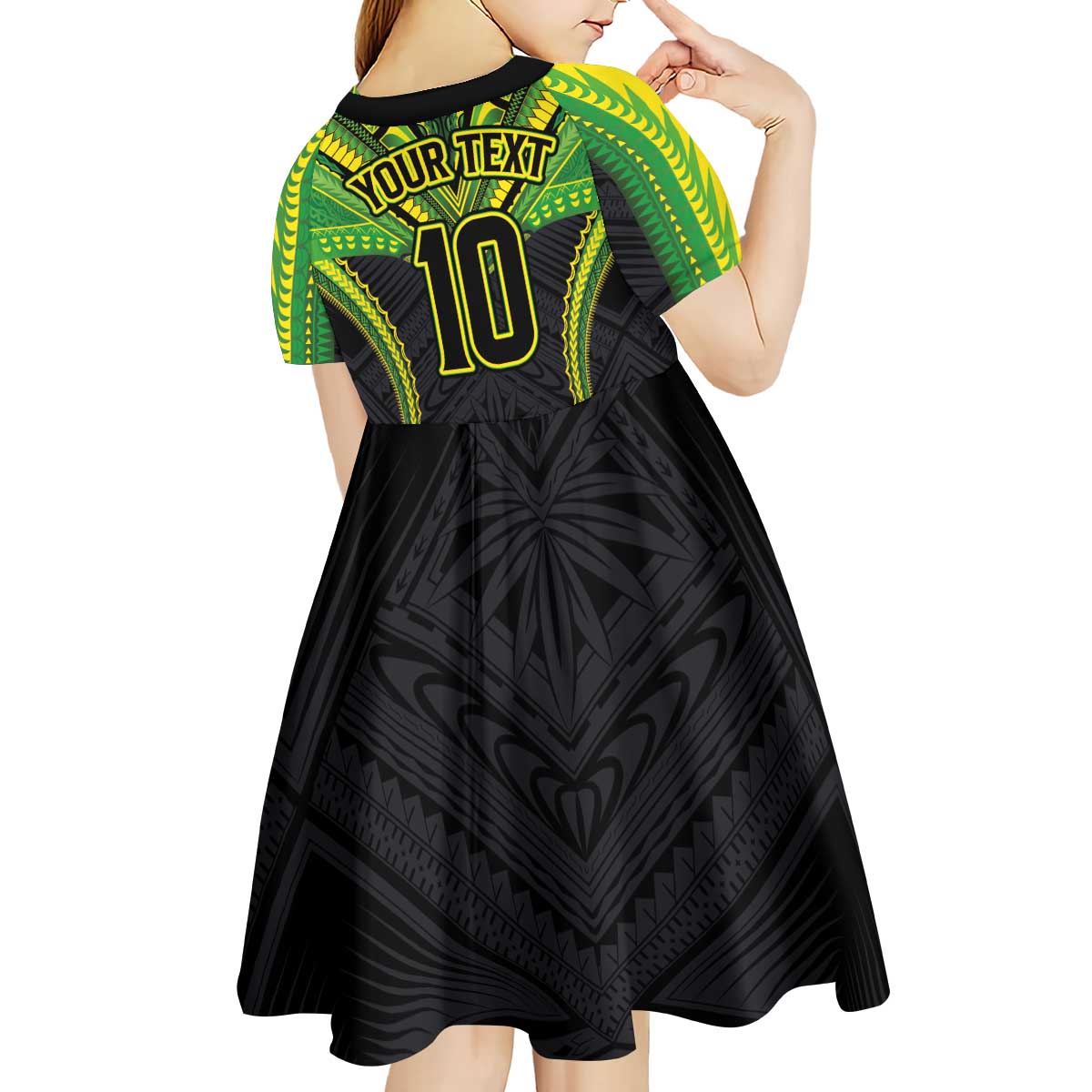 Custom Cook Islands Rugby Kid Short Sleeve Dress Tatau Art Sport Style Black Color