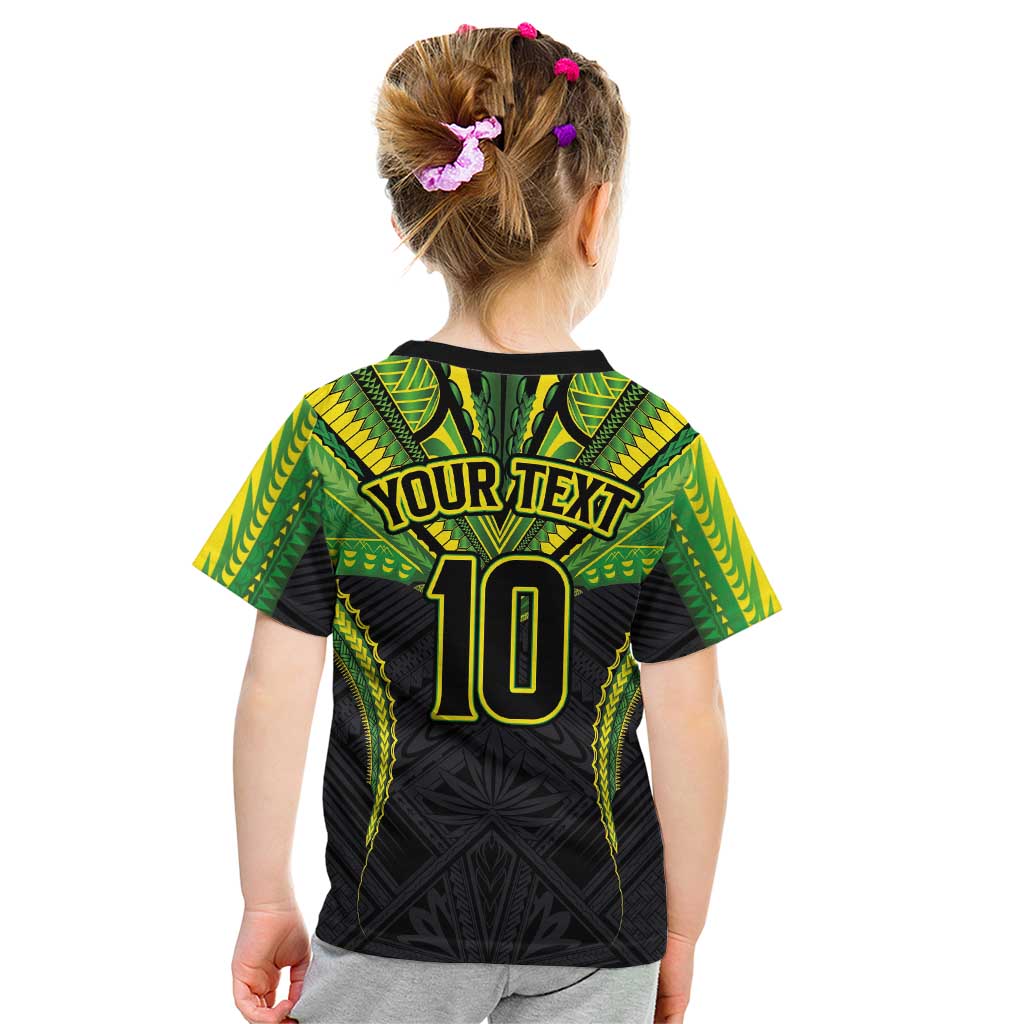 Custom Cook Islands Rugby Kid T Shirt Tatau Art Sport Style Black Color