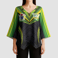 Custom Cook Islands Rugby Kimono Sleeve Blouse Tatau Art Sport Style Black Color