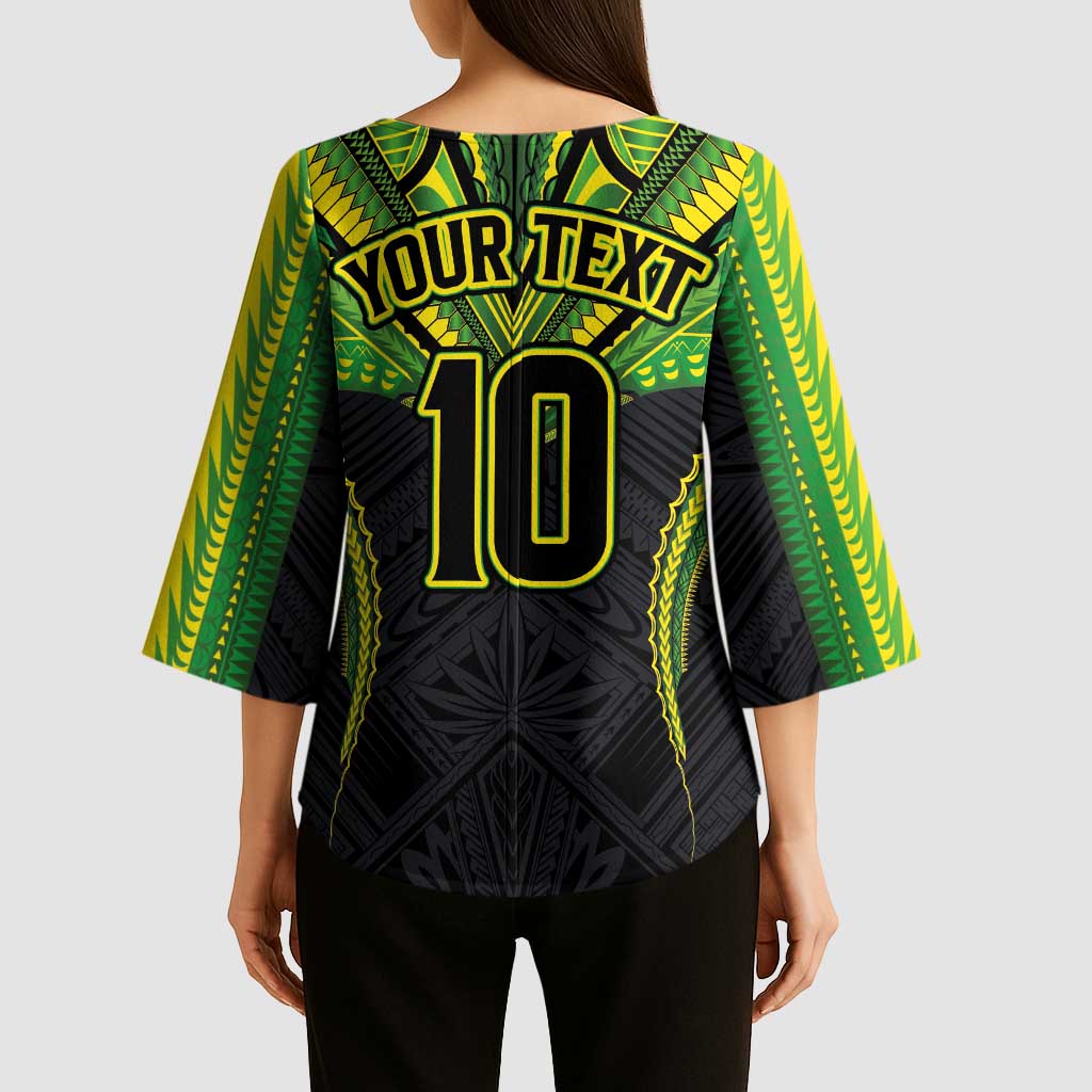 Custom Cook Islands Rugby Kimono Sleeve Blouse Tatau Art Sport Style Black Color