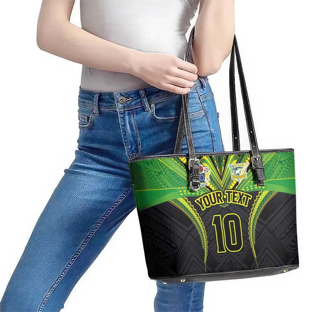 Custom Cook Islands Rugby Leather Tote Bag Tatau Art Sport Style Black Color