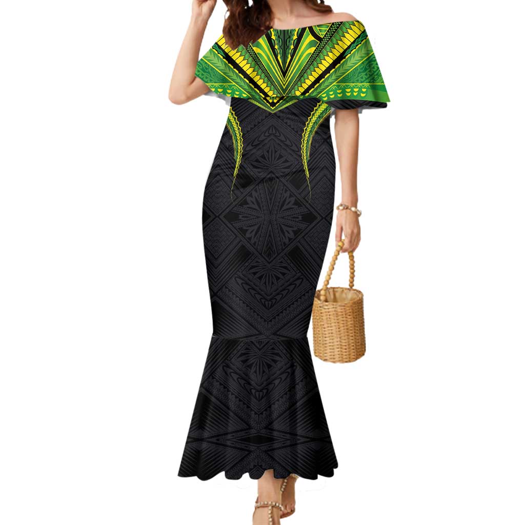 Custom Cook Islands Rugby Mermaid Dress Tatau Art Sport Style Black Color