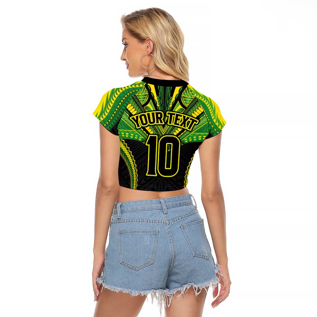 Custom Cook Islands Rugby Raglan Cropped T Shirt Tatau Art Sport Style Black Color