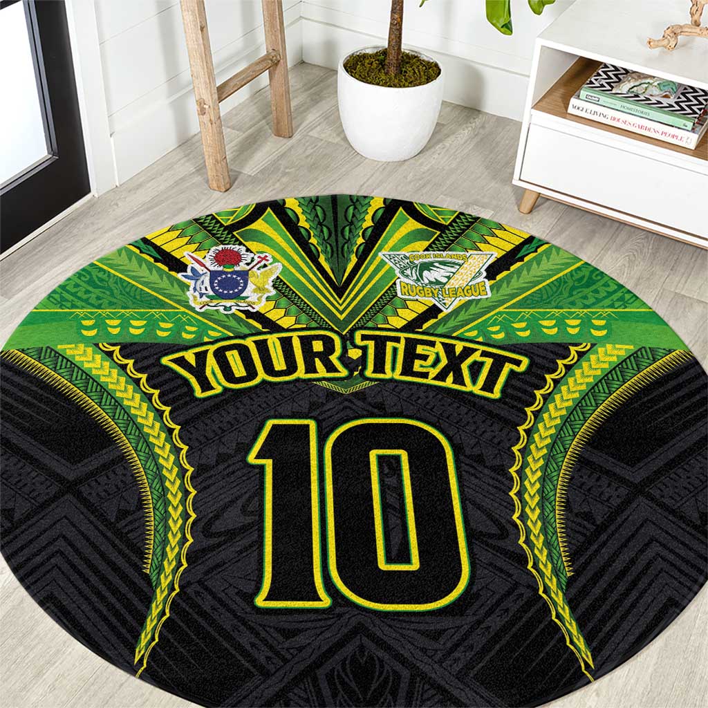 Custom Cook Islands Rugby Round Carpet Tatau Art Sport Style Black Color