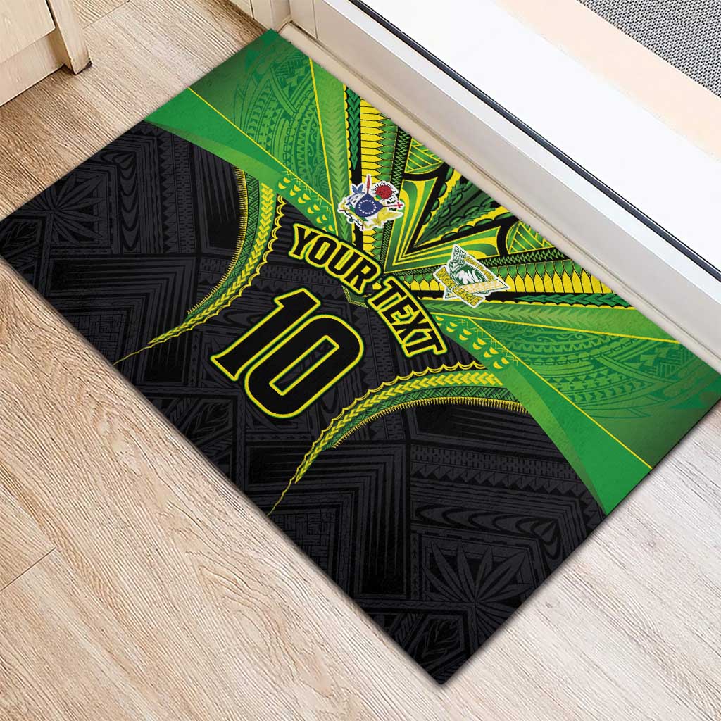 Custom Cook Islands Rugby Rubber Doormat Tatau Art Sport Style Black Color