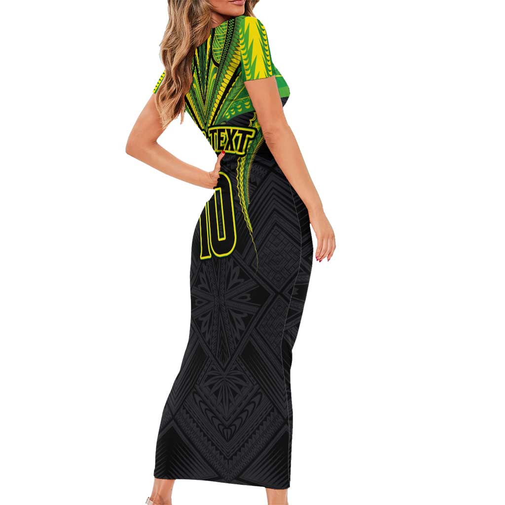 Custom Cook Islands Rugby Short Sleeve Bodycon Dress Tatau Art Sport Style Black Color