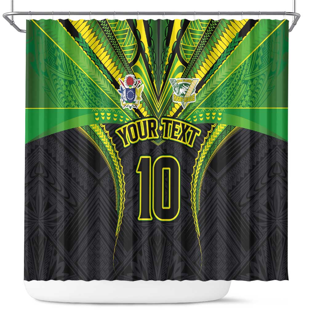 Custom Cook Islands Rugby Shower Curtain Tatau Art Sport Style Black Color