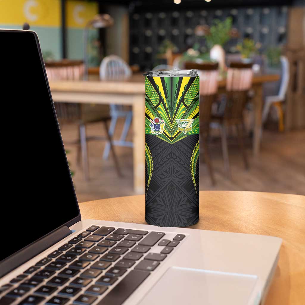 Custom Cook Islands Rugby Skinny Tumbler Tatau Art Sport Style Black Color LT03 - Polynesian Pride