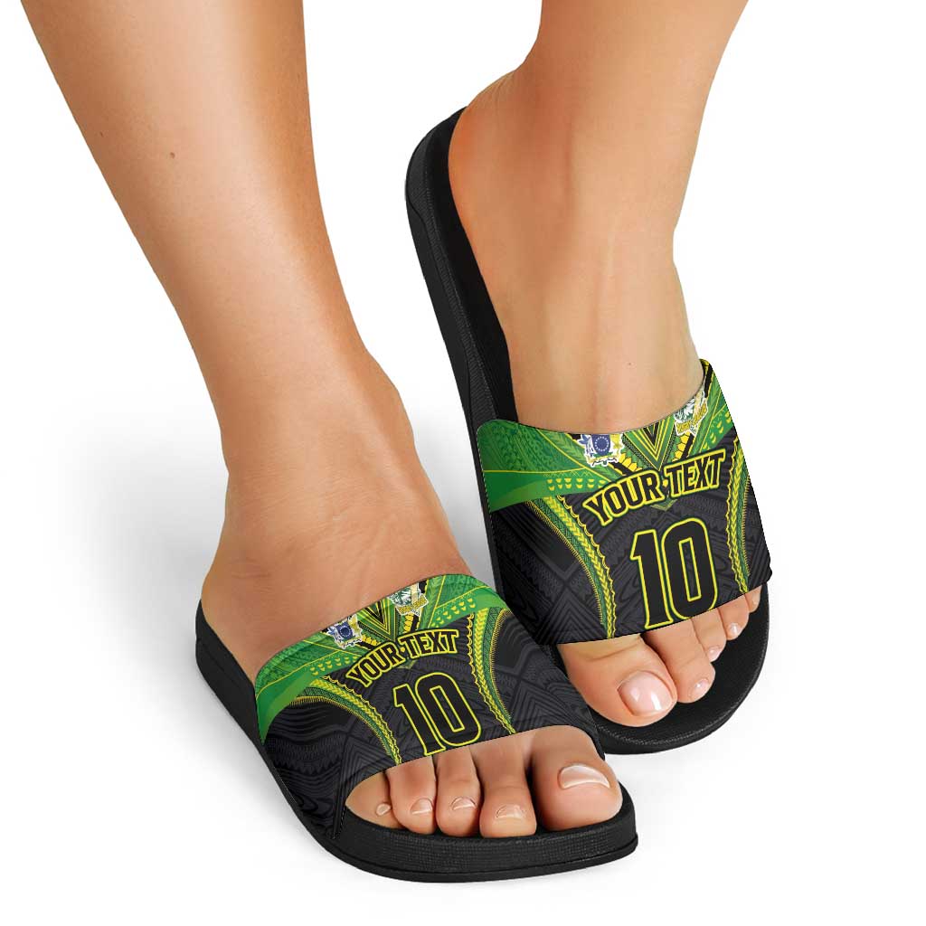 Custom Cook Islands Rugby Slide Sandals Tatau Art Sport Style Black Color