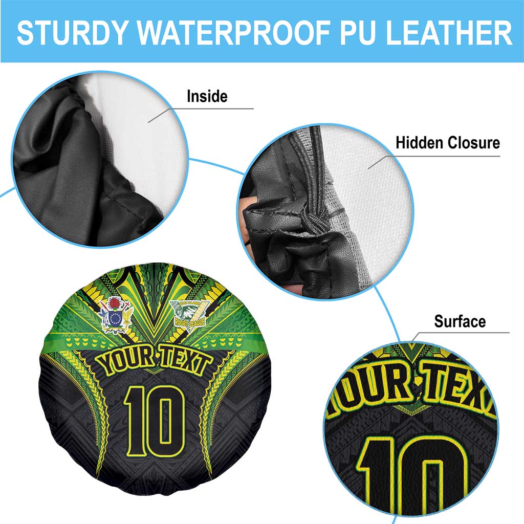 Custom Cook Islands Rugby Spare Tire Cover Tatau Art Sport Style Black Color