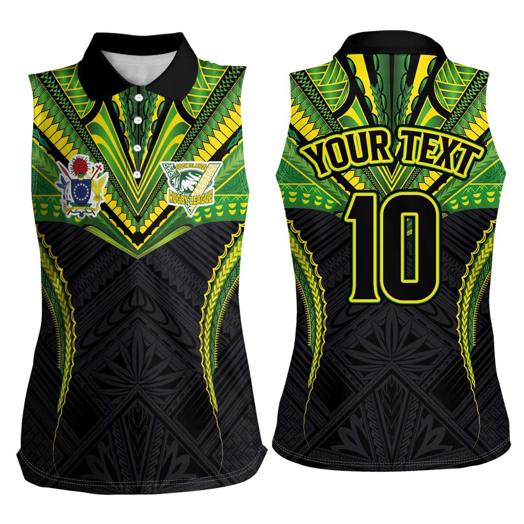 Custom Cook Islands Rugby Women Sleeveless Polo Shirt Tatau Art Sport Style Black Color LT03 - Polynesian Pride