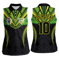 Custom Cook Islands Rugby Women Sleeveless Polo Shirt Tatau Art Sport Style Black Color LT03 - Polynesian Pride
