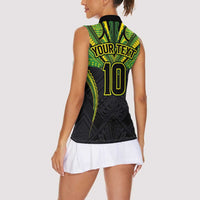 Custom Cook Islands Rugby Women Sleeveless Polo Shirt Tatau Art Sport Style Black Color LT03 - Polynesian Pride