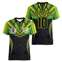 Custom Cook Islands Rugby Women V-Neck T-Shirt Tatau Art Sport Style Black Color LT03 - Polynesian Pride