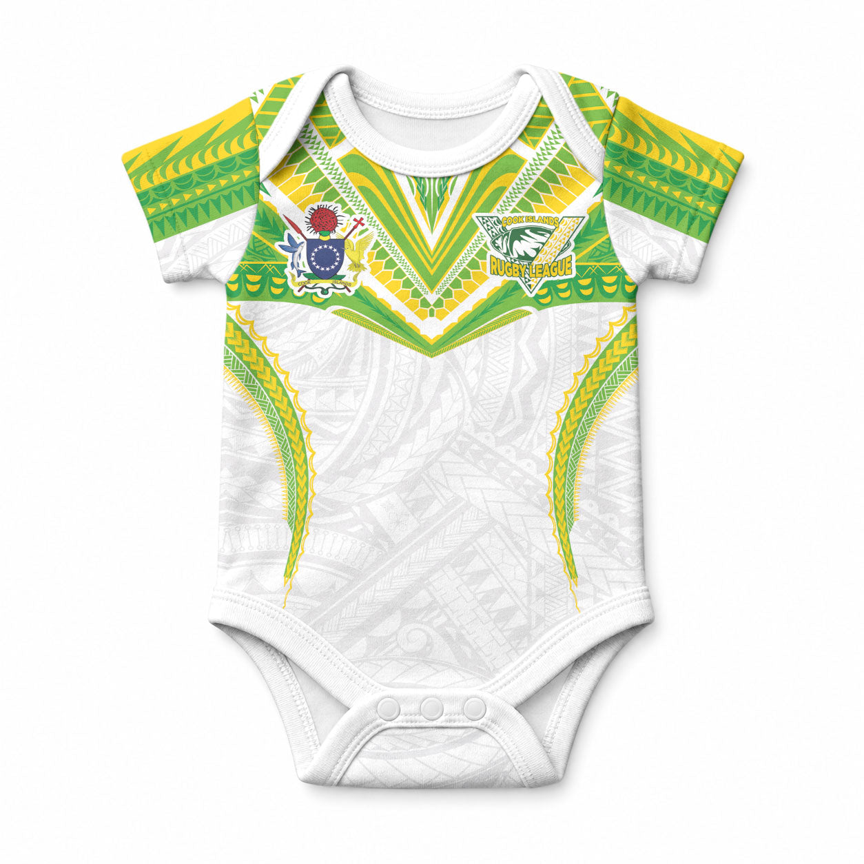 Custom Cook Islands Rugby Baby Onesie Tatau Art Sport Style White Color LT03 White - Polynesian Pride