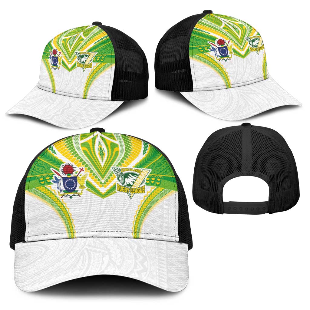 Cook Islands Rugby Baseball Net Cap Tatau Art Sport Style White Color